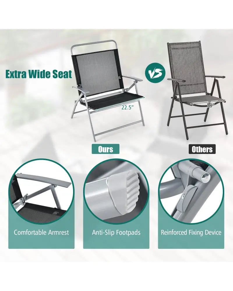 3 Pieces Patio Folding Chair Set Outdoor Metal Conversation Set - Black - Patio Furniture Sets
