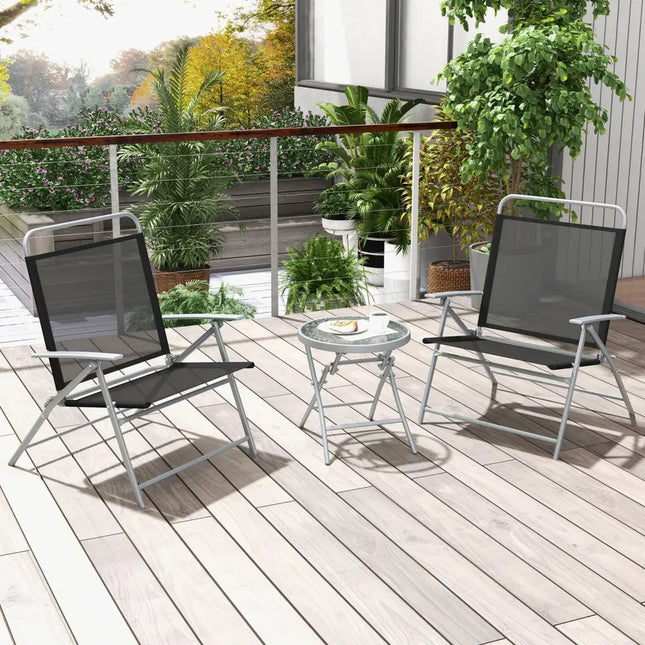 3 Pieces Patio Folding Chair Set Outdoor Metal Conversation Set - Black - Patio Furniture Sets