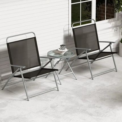 3 Pieces Patio Folding Chair Set Outdoor Metal Conversation Set - Black - Patio Furniture Sets