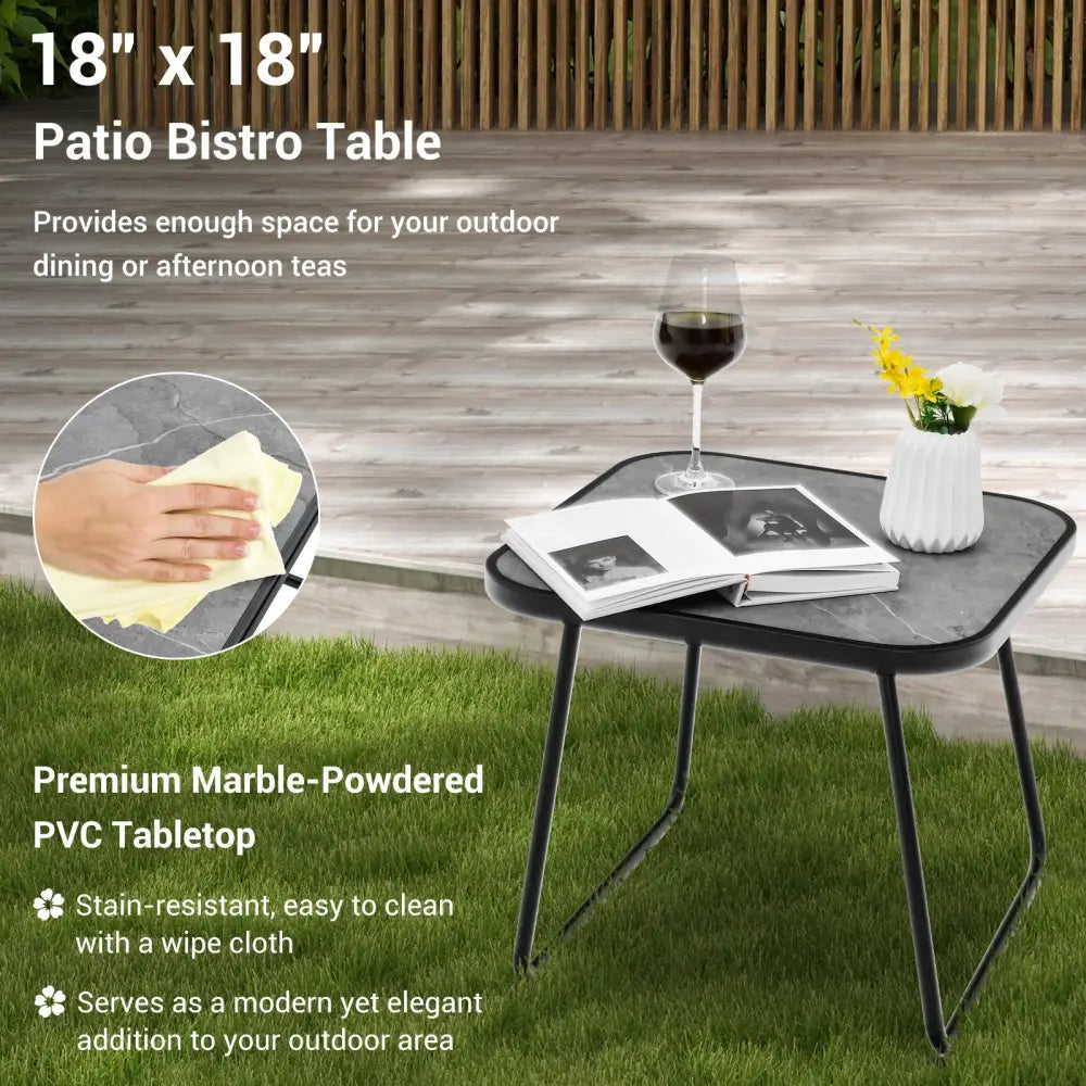 3 Pieces Patio Folding Chaise Lounge Set with PVC Tabletop-Black - Black - Patio Conversation Sets