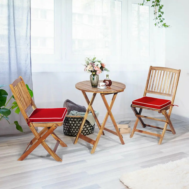 3 Pieces Patio Folding Wooden Bistro Set Cushioned Chair-Red - Red - Patio Conversation Sets