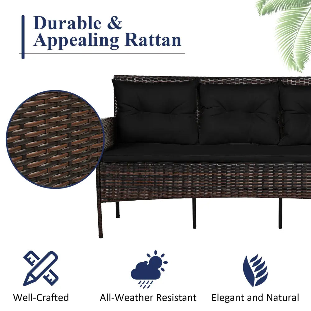3 Pieces Patio Furniture Sectional Set with 5 Cozy Cushions-Black - Black - Patio Conversation Sets