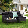 3 Pieces Patio Furniture Sectional Set with 5 Cozy Cushions-Black - Black - Patio Conversation Sets