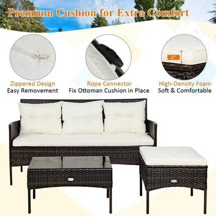 3 Pieces Patio Furniture Sectional Set with 5 Cozy Seat and Back Cushions-White - White - Patio Conversation Sets