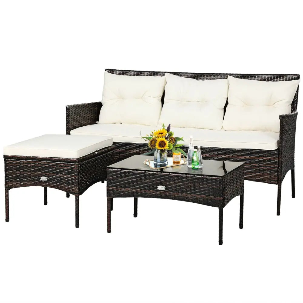 3 Pieces Patio Furniture Sectional Set with 5 Cozy Seat and Back Cushions-White - White - Patio Conversation Sets
