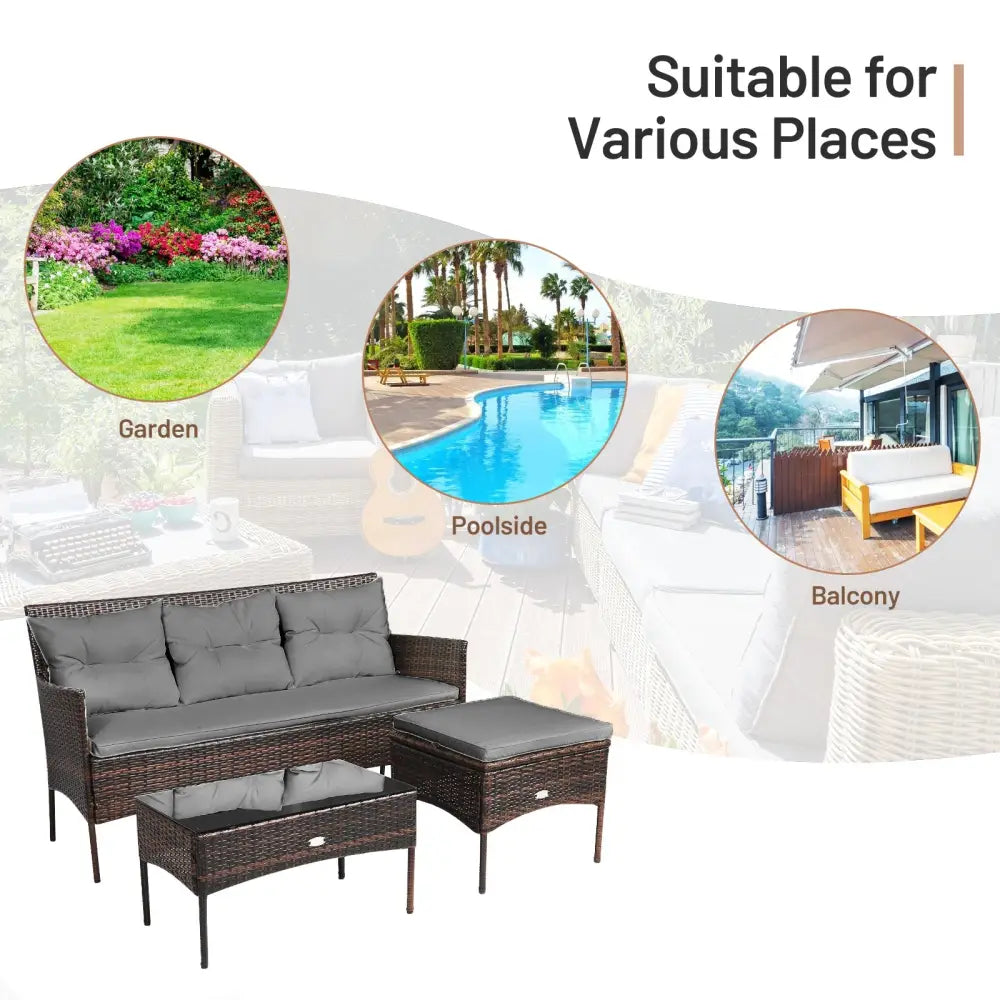 3 Pieces Patio Furniture Sectional Set with 5 Cozy Seat and Back Cushions-Gray - Gray - Patio Conversation Sets