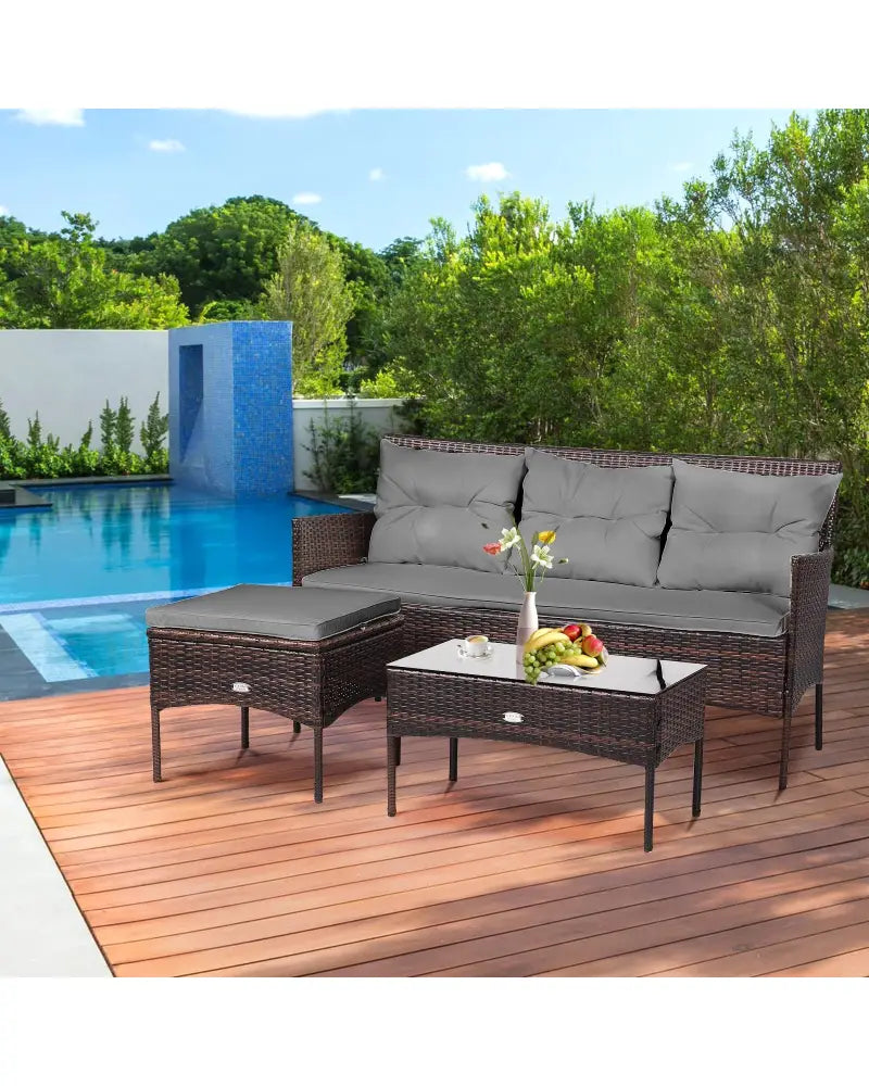 3 Pieces Patio Furniture Sectional Set with 5 Cozy Seat and Back Cushions-Gray - Gray - Patio Conversation Sets