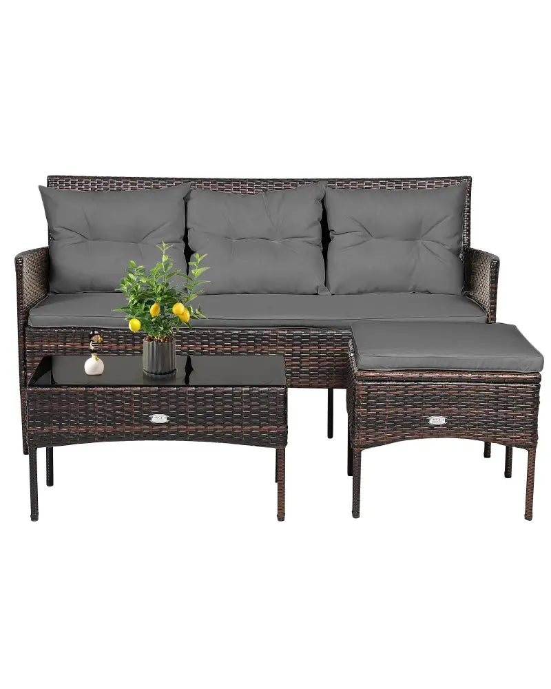 3 Pieces Patio Furniture Sectional Set with 5 Cozy Seat and Back Cushions-Gray - Gray - Patio Conversation Sets