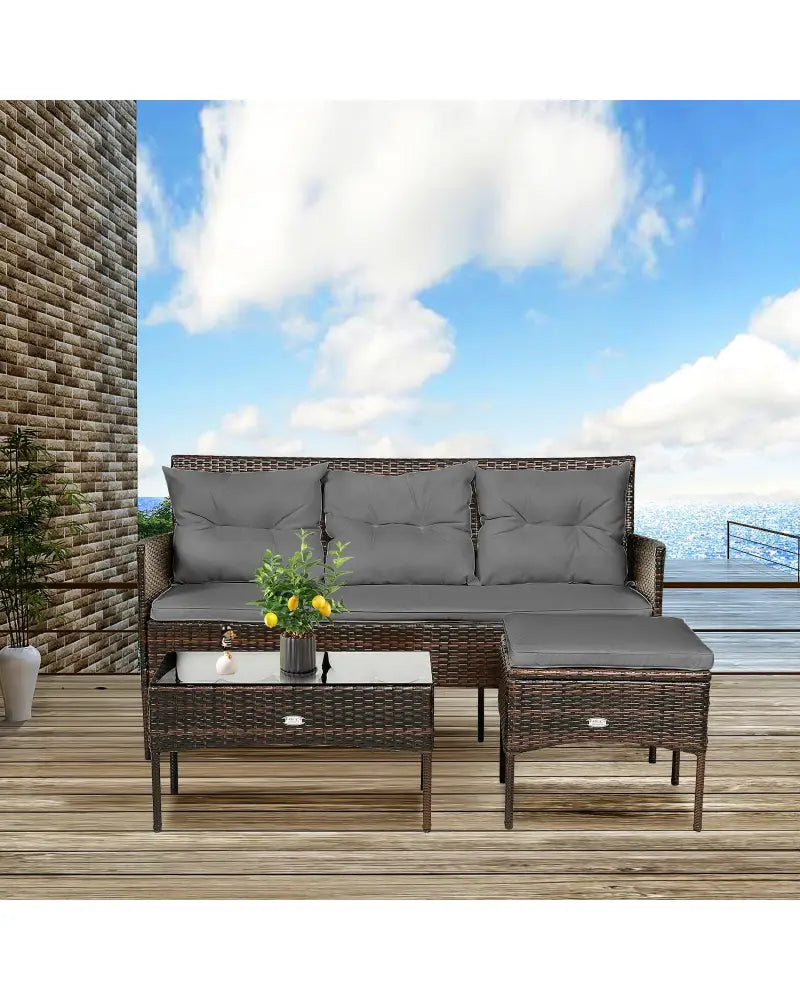3 Pieces Patio Furniture Sectional Set with 5 Cozy Seat and Back Cushions-Gray - Gray - Patio Conversation Sets