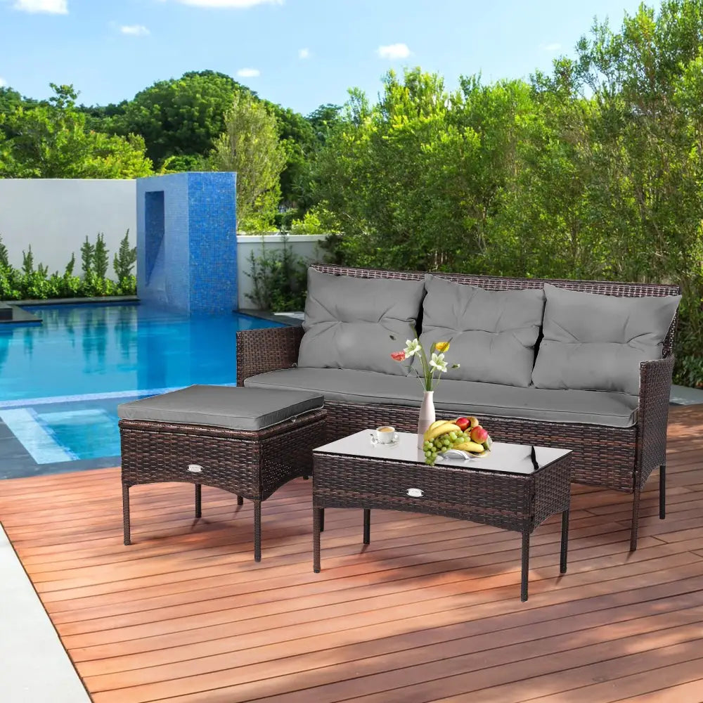 3 Pieces Patio Furniture Sectional Set with 5 Cozy Seat and Back Cushions-Gray - Gray - Patio Conversation Sets