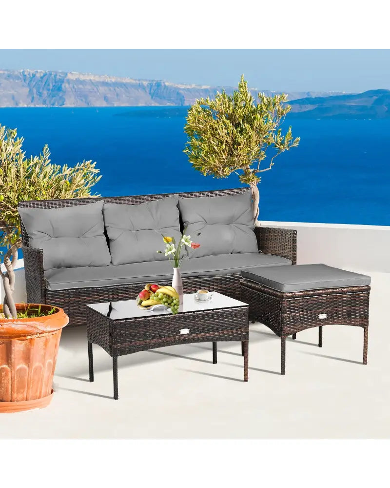 3 Pieces Patio Furniture Sectional Set with 5 Cozy Seat and Back Cushions-Gray - Gray - Patio Conversation Sets