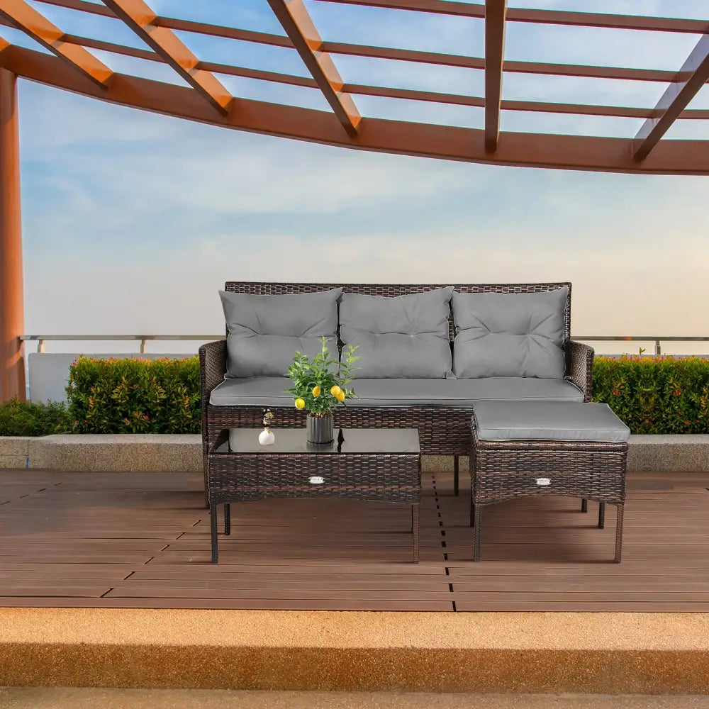 3 Pieces Patio Furniture Sectional Set with 5 Cozy Seat and Back Cushions-Gray - Gray - Patio Conversation Sets