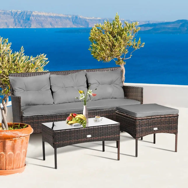 3 Pieces Patio Furniture Sectional Set with 5 Cozy Seat and Back Cushions-Gray - Gray - Patio Conversation Sets