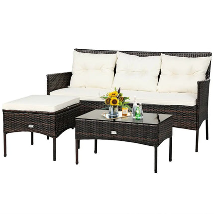 3 Pieces Patio Furniture Sectional Set with 5 Cozy Seat and Back Cushions-White - White - Patio Conversation Sets