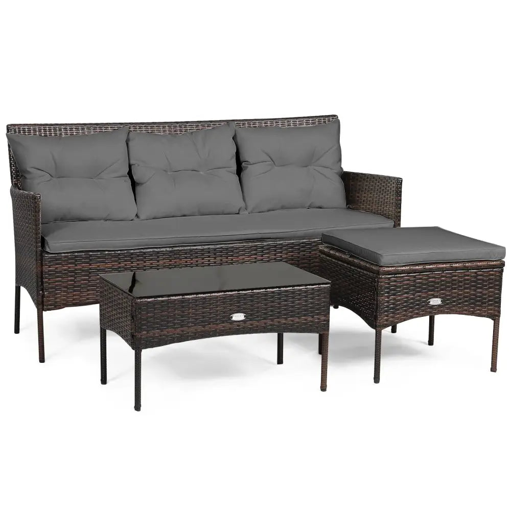 3 Pieces Patio Furniture Sectional Set with 5 Cozy Seat and Back Cushions-Gray - Gray - Patio Conversation Sets