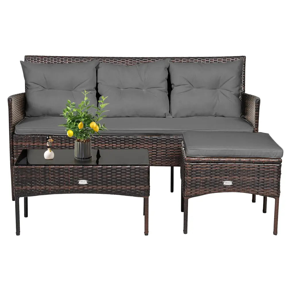 3 Pieces Patio Furniture Sectional Set with 5 Cozy Seat and Back Cushions-Gray - Gray - Patio Conversation Sets