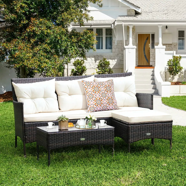 3 Pieces Patio Furniture Sectional Set with 5 Cozy Seat and Back Cushions-White - White - Patio Conversation Sets