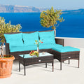 3 Pieces Patio Furniture Sectional Set with 5 Cozy Seat and Back Cushions-Turquoise - Turquoise - Patio Conversation