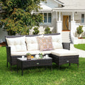 3 Pieces Patio Furniture Sectional Set with 5 Cozy Seat and Back Cushions-White - White - Patio Conversation Sets