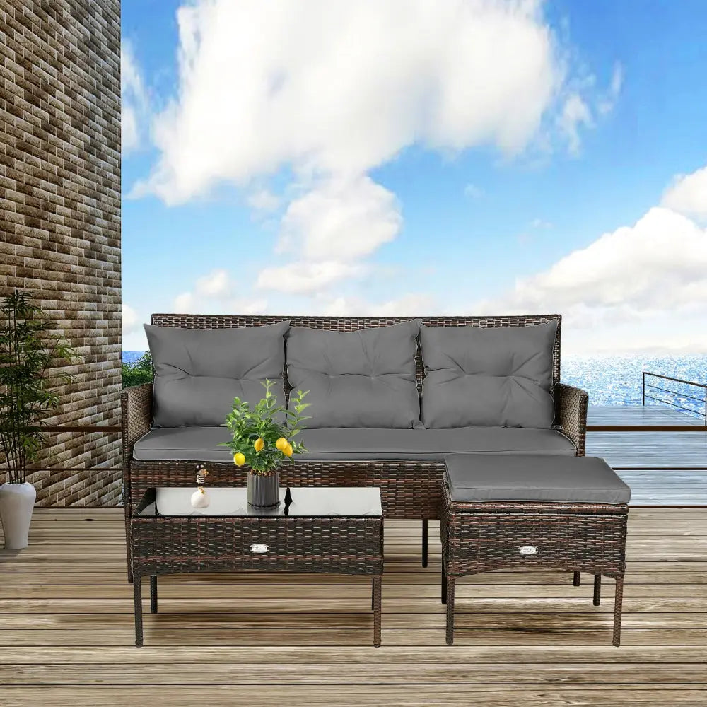 3 Pieces Patio Furniture Sectional Set with 5 Cozy Seat and Back Cushions-Gray - Gray - Patio Conversation Sets