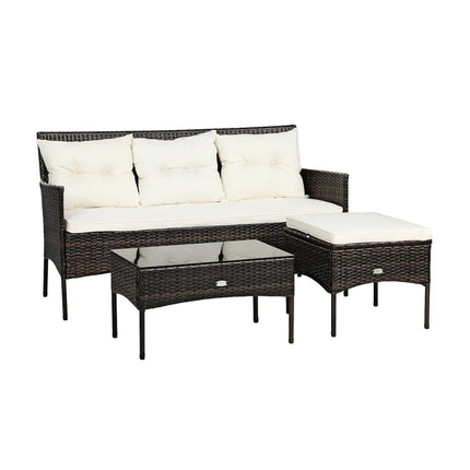 3 Pieces Patio Furniture Sectional Set with 5 Cozy Seat and Back Cushions-White - White - Patio Conversation Sets