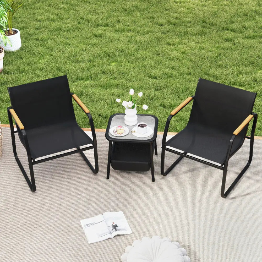 3 Pieces Patio Furniture Set Outdoor Bistro Conversation Set-Black - Black - Camping Furniture