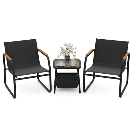 3 Pieces Patio Furniture Set Outdoor Bistro Conversation Set-Black - Black - Camping Furniture