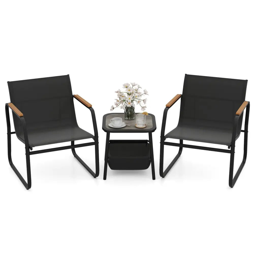 3 Pieces Patio Furniture Set Outdoor Bistro Conversation Set-Black - Black - Camping Furniture