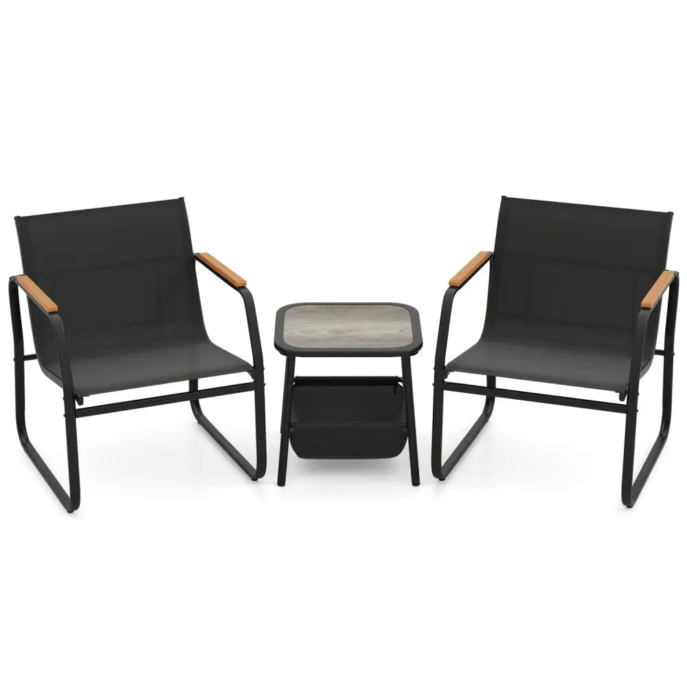 3 Pieces Patio Furniture Set Outdoor Bistro Conversation Set-Black - Black - Camping Furniture