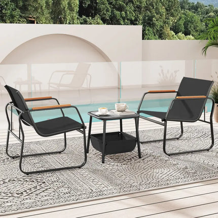 3 Pieces Patio Furniture Set Outdoor Bistro Conversation Set-Black - Black - Camping Furniture