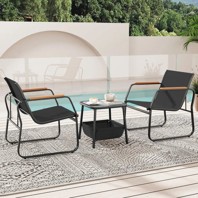 3 Pieces Patio Furniture Set Outdoor Bistro Conversation Set-Black - Black - Camping Furniture