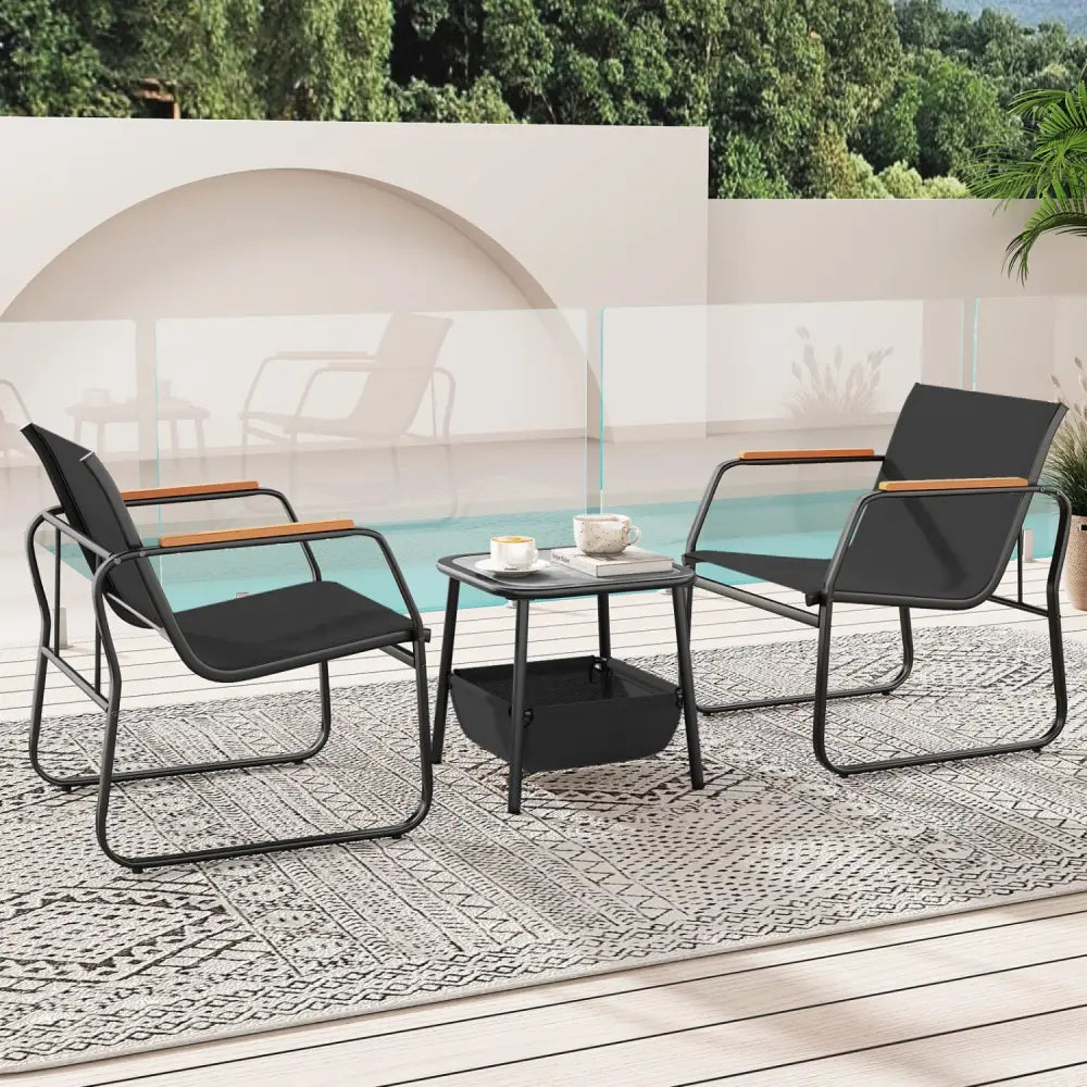 3 Pieces Patio Furniture Set Outdoor Bistro Conversation Set-Black - Black - Camping Furniture