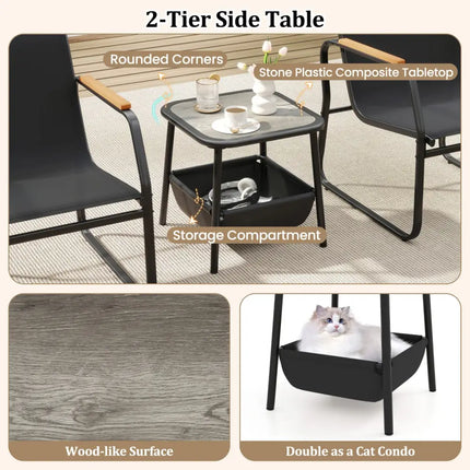 3 Pieces Patio Furniture Set Outdoor Bistro Conversation Set-Black - Black - Camping Furniture