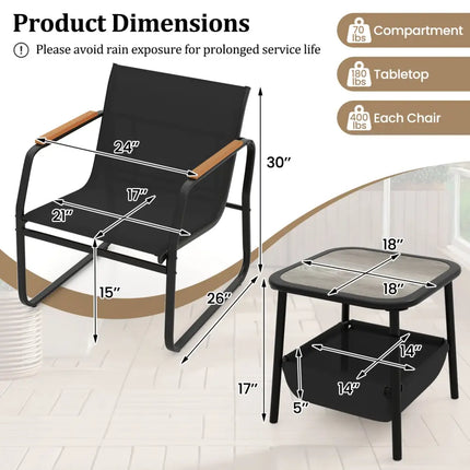 3 Pieces Patio Furniture Set Outdoor Bistro Conversation Set-Black - Black - Camping Furniture