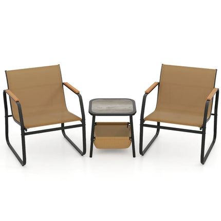 3 Pieces Patio Furniture Set Outdoor Bistro Conversation Set-Brown - Brown - Camping Furniture