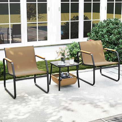 3 Pieces Patio Furniture Set Outdoor Bistro Conversation Set-Brown - Brown - Camping Furniture