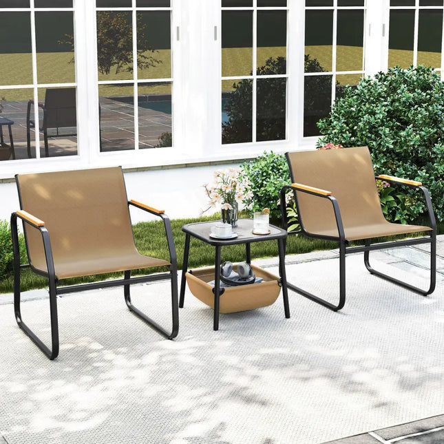 3 Pieces Patio Furniture Set Outdoor Bistro Conversation Set-Brown - Brown - Camping Furniture