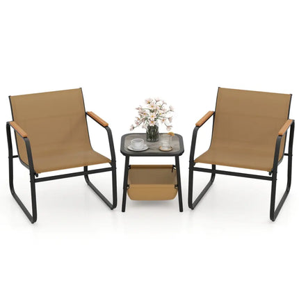 3 Pieces Patio Furniture Set Outdoor Bistro Conversation Set-Brown - Brown - Camping Furniture