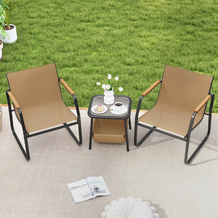 3 Pieces Patio Furniture Set Outdoor Bistro Conversation Set-Brown - Brown - Camping Furniture