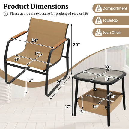 3 Pieces Patio Furniture Set Outdoor Bistro Conversation Set-Brown - Brown - Camping Furniture
