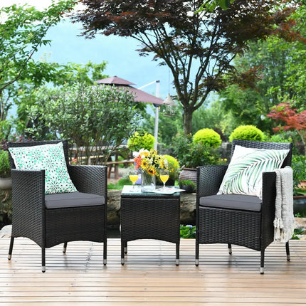 3 Pieces Patio Furniture Set Outdoor Wicker Rattan Set-Gray - Gray - Patio Conversation Sets