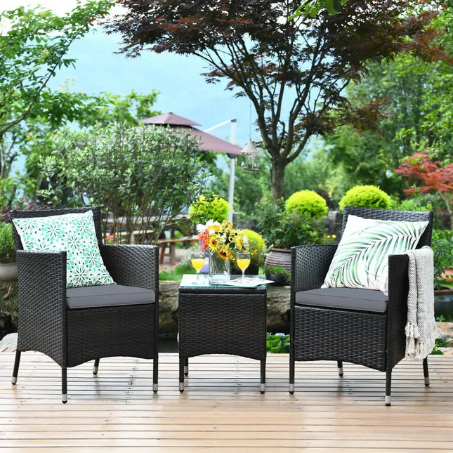 3 Pieces Patio Furniture Set Outdoor Wicker Rattan Set-Gray - Gray - Patio Conversation Sets