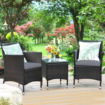 3 Pieces Patio Furniture Set Outdoor Wicker Rattan Set-Gray - Gray - Patio Conversation Sets