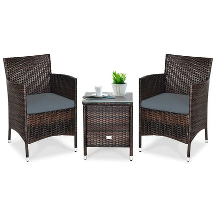 3 Pieces Patio Furniture Set Outdoor Wicker Rattan Set-Gray - Gray - Patio Conversation Sets