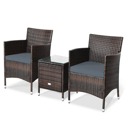 3 Pieces Patio Furniture Set Outdoor Wicker Rattan Set-Gray - Gray - Patio Conversation Sets