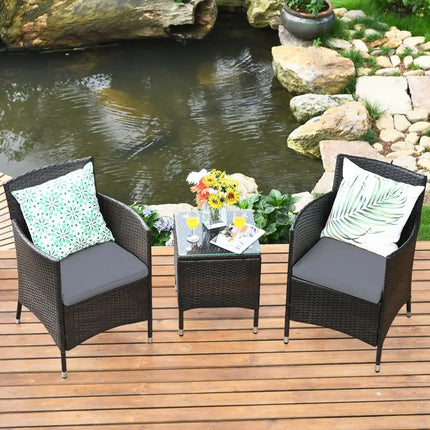 3 Pieces Patio Furniture Set Outdoor Wicker Rattan Set-Gray - Gray - Patio Conversation Sets