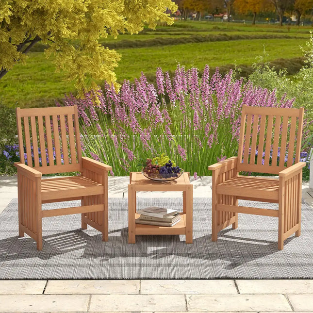3 Pieces Patio Furniture Set with 1.5 Inch Umbrella Hole - Natural - Patio Conversation Sets
