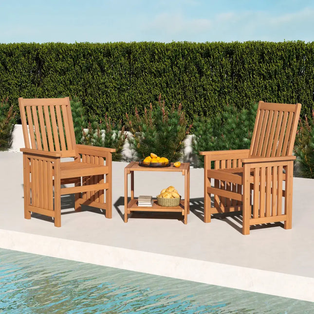 3 Pieces Patio Furniture Set with 1.5 Inch Umbrella Hole - Natural - Patio Conversation Sets