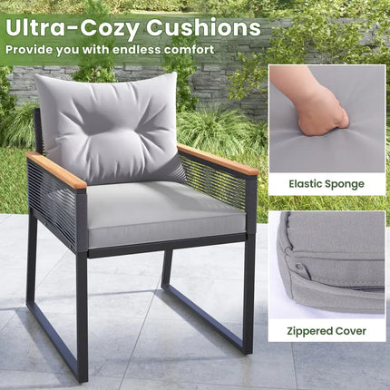3 Pieces Patio Furniture Set with 2 Tier Coffee Table and Soft Seat Cushions-Gray - Gray - Patio Conversation Sets