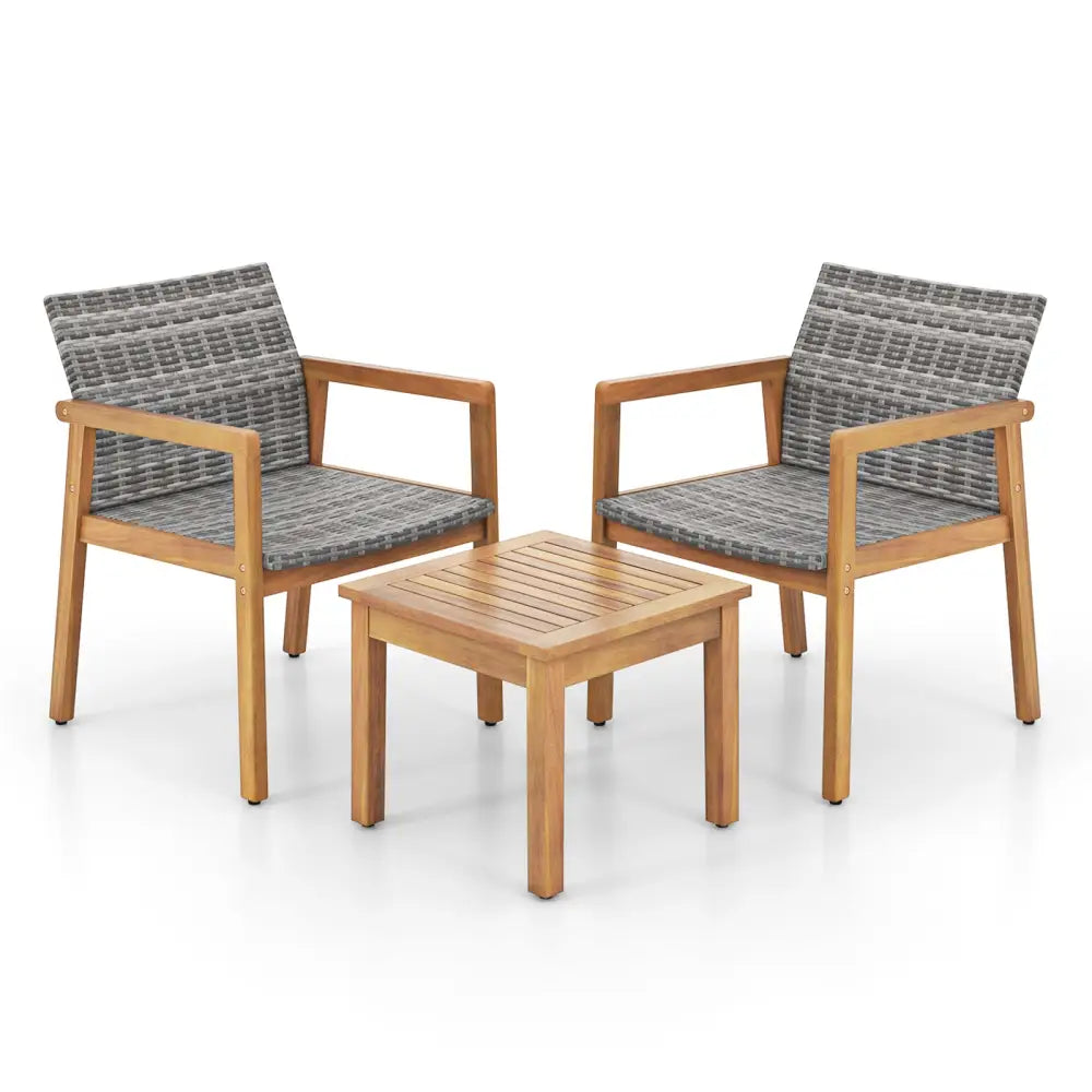 3 Pieces Patio Furniture Set with Chair - Natural - Patio Conversation Sets